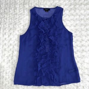 Forever 21 Royal Purple Sleeveless Blouse Ruffle Detail Button Down